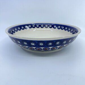 vintage boleslawiec serving bowl "peacock daisy pattern" handcrafted